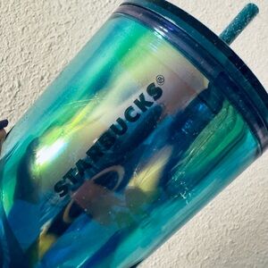 Starbucks Iridescent Teal and Green Reusable Tumbler with Straw